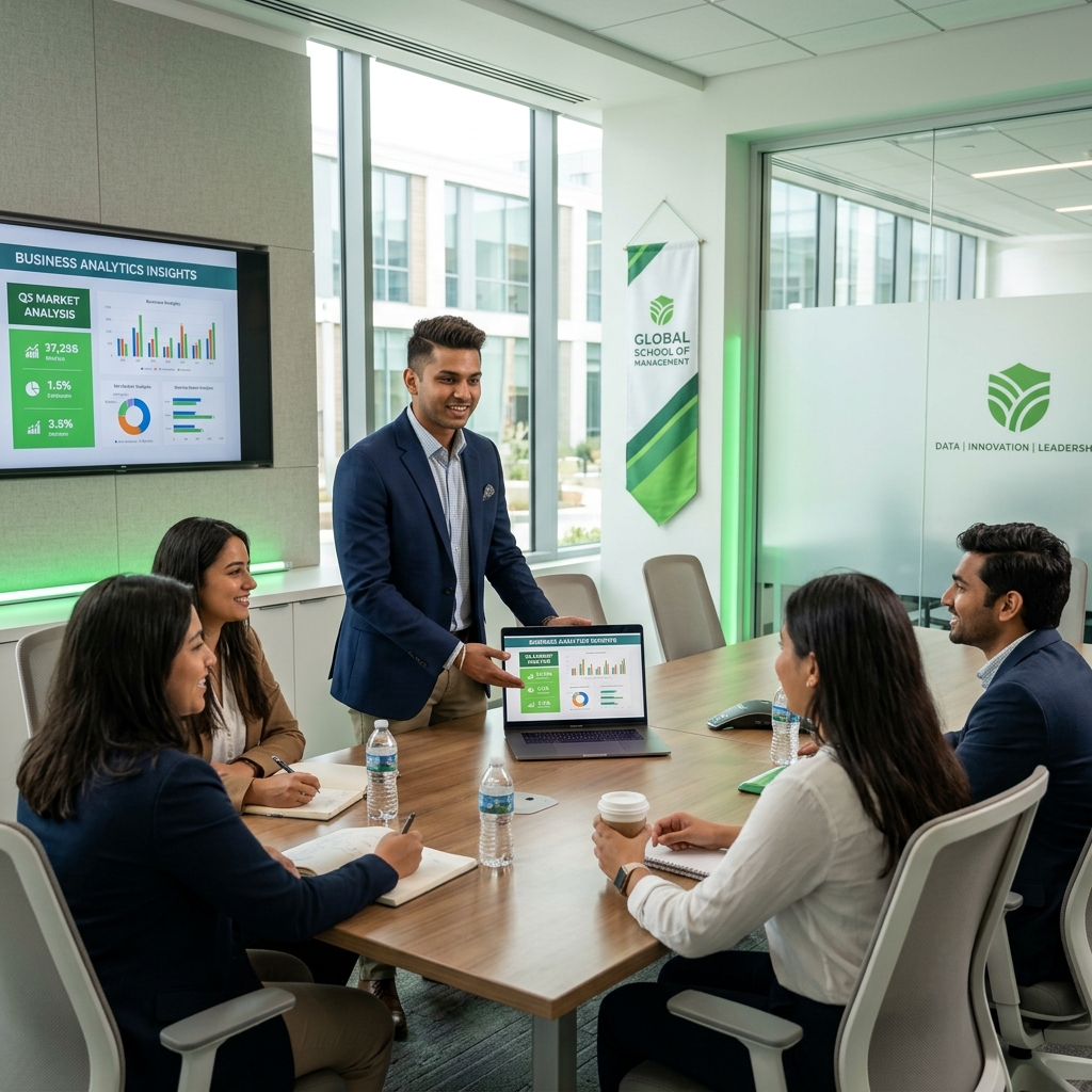 MBA student presenting analytics insights to peers