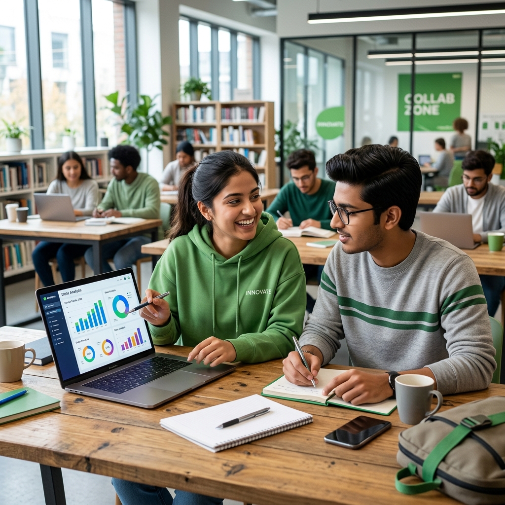 Students learning Power BI dashboarding