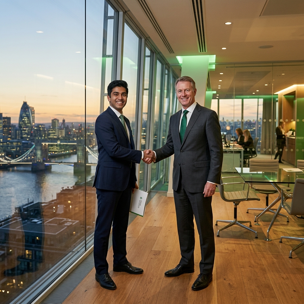 Student shaking hands with corporate executive